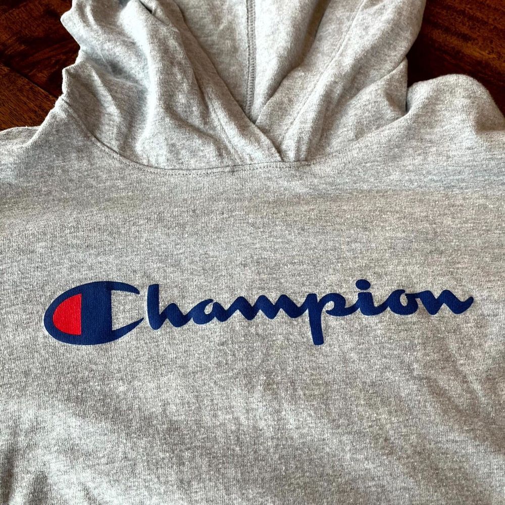 Champion Hoodie Women Small Gray Cotton Logo Kangaroo Pockets Side Slit Pullover - Picture 3 of 10